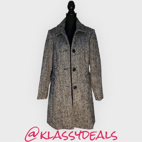 Larry Levine Black and White Flap Faux Pocket Wool Blend Jacket NWT - Picture 1 of 7